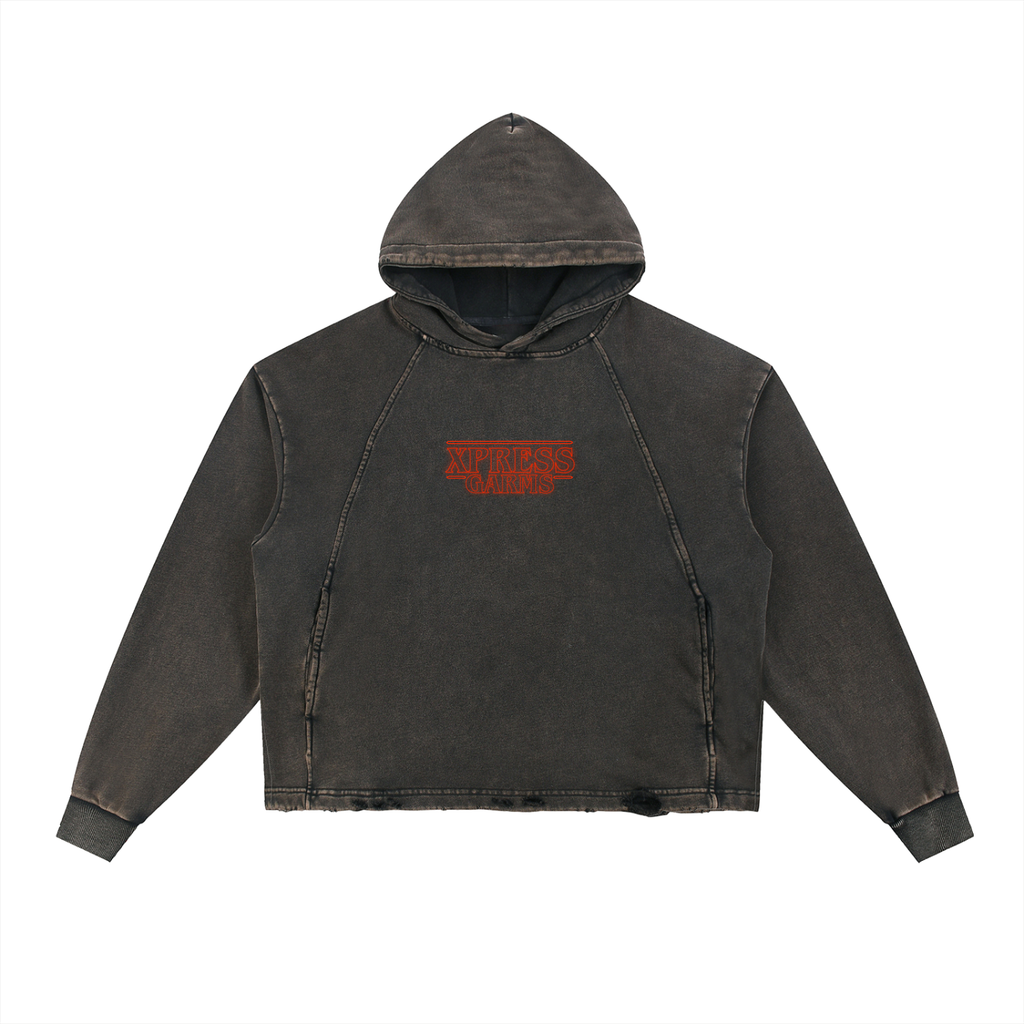 Vintage Washed Frayed-Hem Hoodie